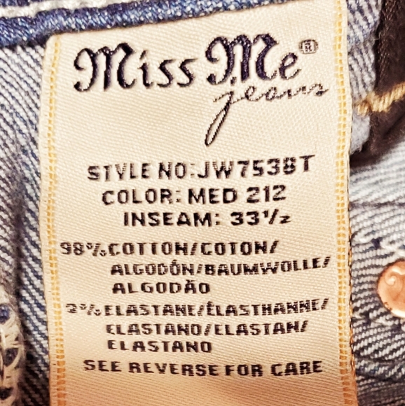 Miss Me Bluejeans 28 Straight Cut Inseam 33.5" - Picture 2 of 7